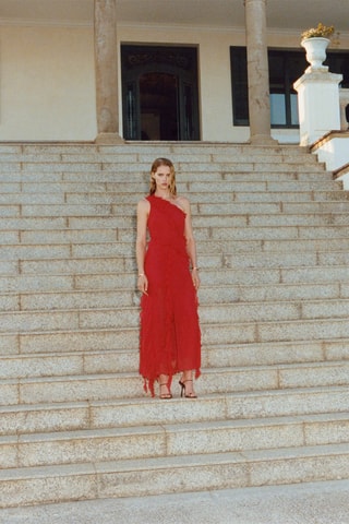 Robe asymétrique volants - Rouge