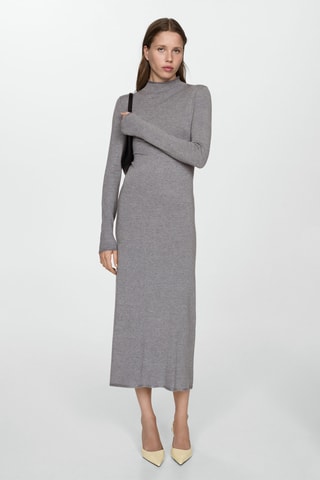Robe maille col montant - Gris