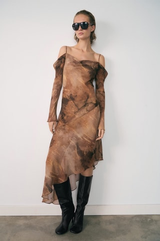 Robe gaze imprimée - Marron