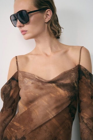 Robe gaze imprimée - Marron