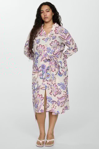 Robe en imprimé fleuri nœud - Écru et rose