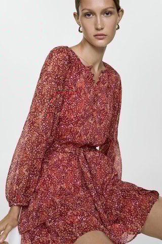 Robe courte en imprimé fleuri - Rouge et orange