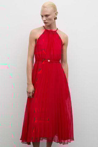 Robe plissée ceinture - Rouge