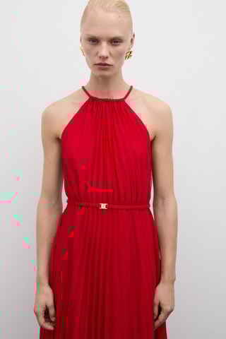 Robe plissée ceinture - Rouge