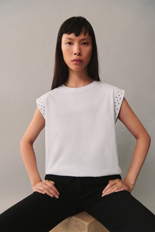 T-shirt sans manches clouté - Blanc