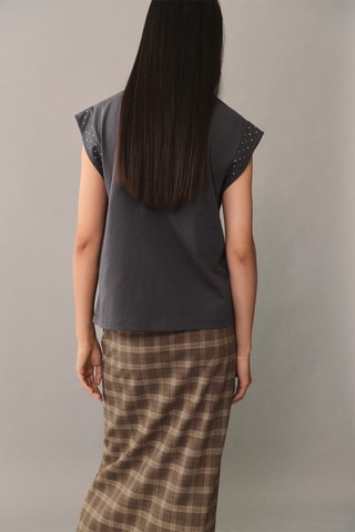 T-shirt sans manches clouté - Gris