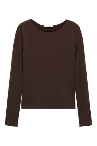 T-shirt col bateau manches longues - Chocolat