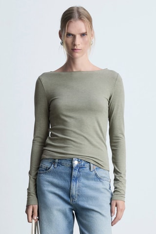 T-shirt col bateau manches longues - Kaki