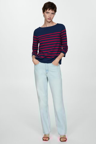T-shirt rayures col bateau - Bleu