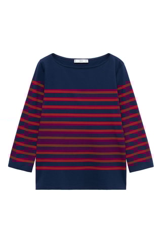 T-shirt rayures col bateau - Bleu