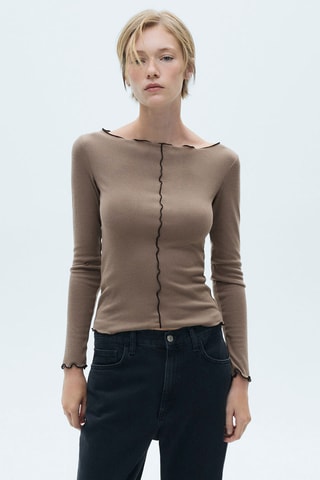 T-shirt manches longues coutures décoratives - Marron