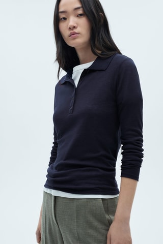 Polo à col boutonné - Bleu marine