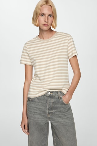 T-shirt coton à rayures - Beige