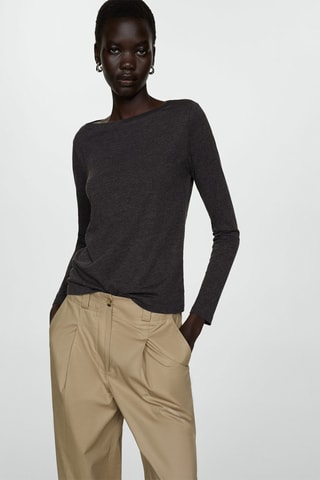 T-shirt col bateau manches longues - Gris
