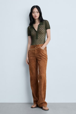 Body maille ajourée col polo - Vert