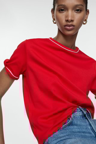 T-shirt 100% coton liserés contrastants - Rouge