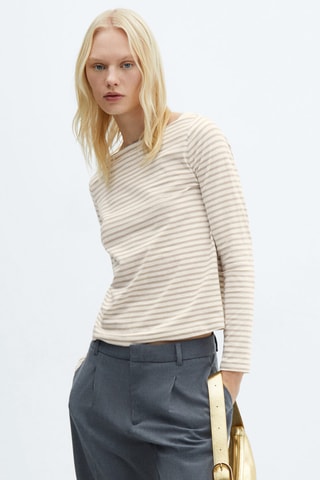 T-shirt col bateau coton - Beige