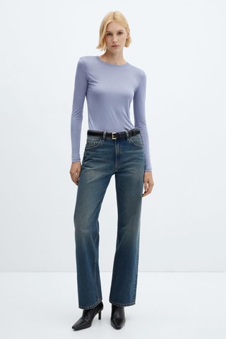 T-shirt manches longues col rond - Bleu