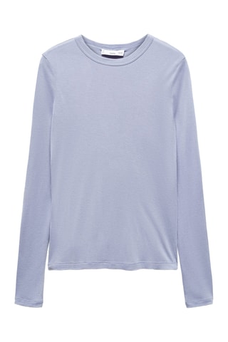 T-shirt manches longues col rond - Bleu