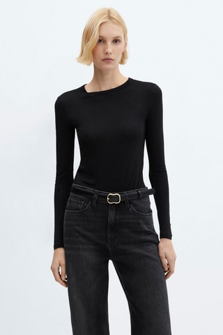 T-shirt manches longues col rond - Noir