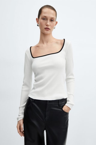 T-shirt côtelé col carré - Blanc