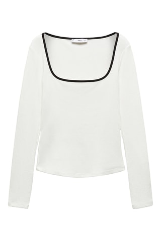 T-shirt côtelé col carré - Blanc