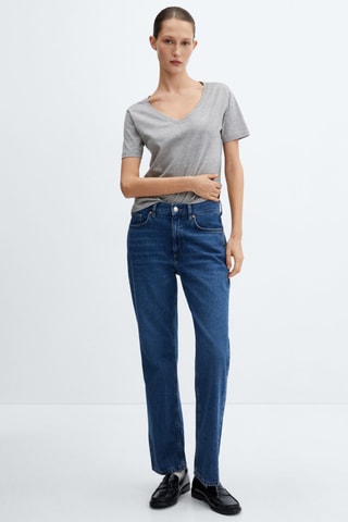 T-shirt col V 100% coton - Gris