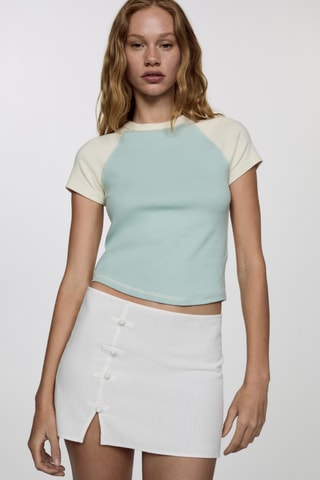 T-shirt coton bicolore - Bleu clair