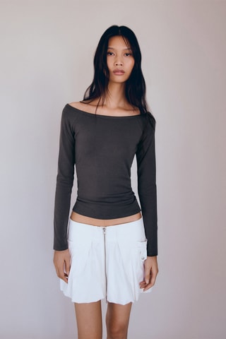 T-shirt col bateau coton - Gris
