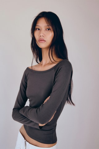 T-shirt col bateau coton - Gris