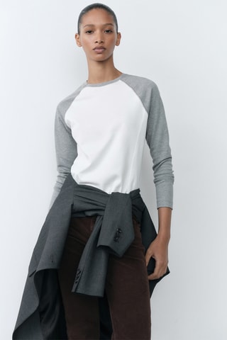 T-shirt manches longues contrastées - Blanc
