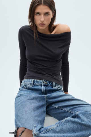 T-shirt asymétrique manches longues - Bleu nuit