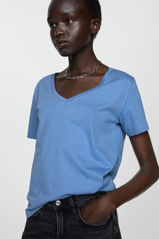 T-shirt coton manches courtes - Bleu
