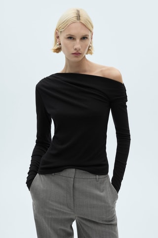 T-shirt asymétrique drapé - Noir