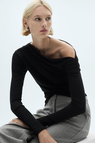 T-shirt asymétrique drapé - Noir