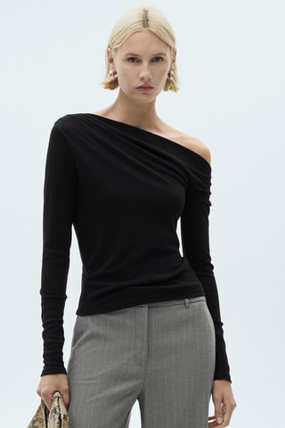 T-shirt asymétrique drapé - Noir