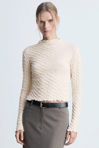 T-shirt froncé manches longues - Beige