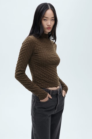 T-shirt froncé manches longues - Kaki