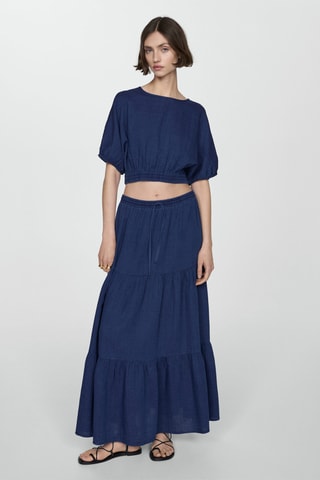 Top coton manches bouffantes - Bleu