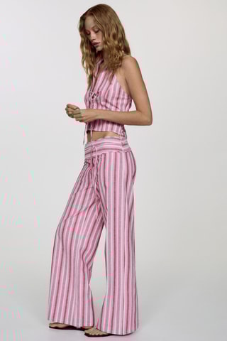 Top halter rayures - Rose et lilas