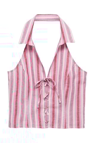 Top halter rayures - Rose et lilas