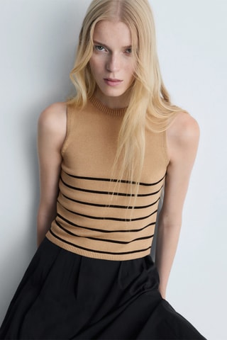 Top maille à rayures - Beige
