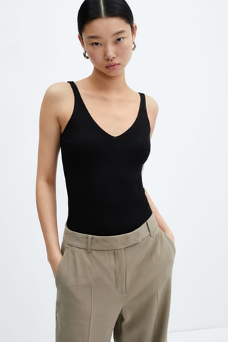Top maille col V - Noir
