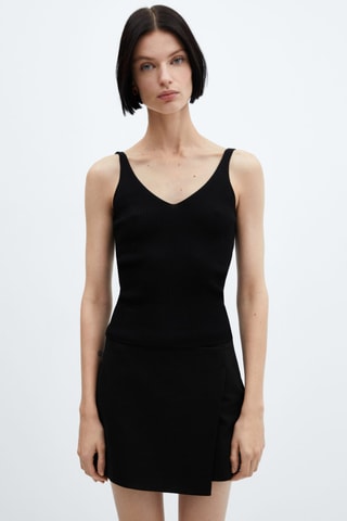 Top maille col V - Noir