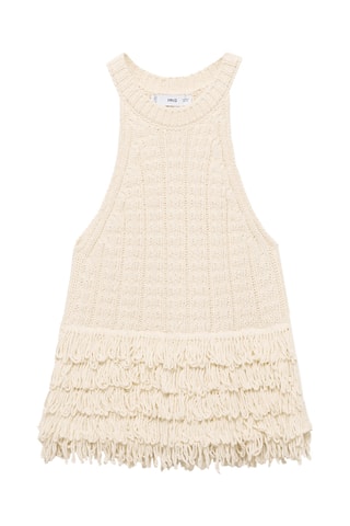 Top emmanchures américaines maille détails frangés - Beige
