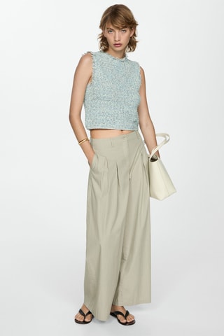 Top tweed détail effiloché - Vert d'eau