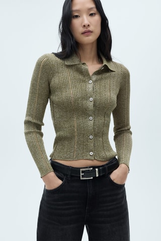 Cardigan Lurex détails ajourés - Vert