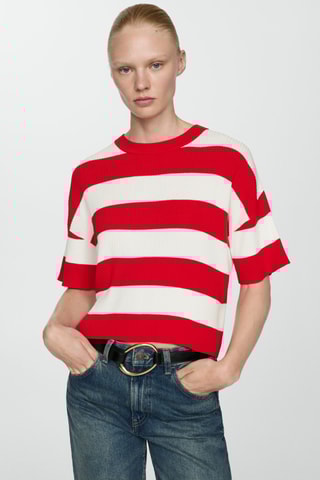 T-shirt maille côtelée - Rouge