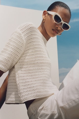 Pull-over maille détails ajourés - Blanc