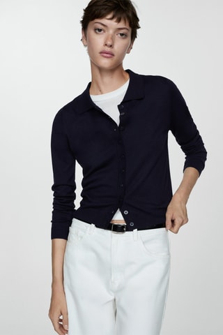 Cardigan col polo - Bleu nuit